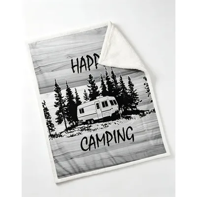 Happy Camping Trailer Scene Blanket for RV Lovers