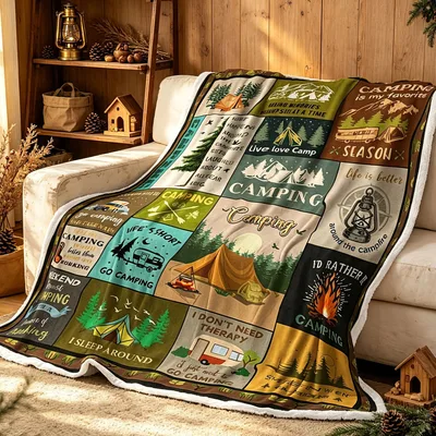 Camping Life Patchwork Blanket: Outdoor Adventure Quilt Design