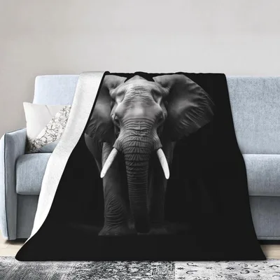 Majestic Elephant Portrait Blanket: Bold Black and White Design