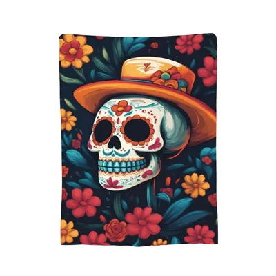 Sugar Skull Floral Sombrero Blanket: Vibrant Day of the Dead Art