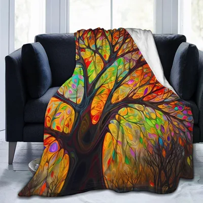 Colorful Tree of Life Blanket: Vibrant Artistic Forest Design