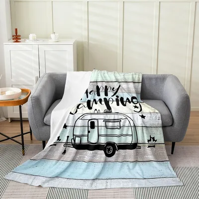 My Camping Trailer Blanket: Happy Camping Retro Traveler Design