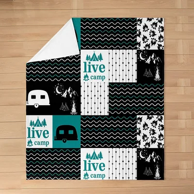 Live Camp Patchwork Design Blanket for Outdoor Enthusiasts