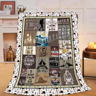 Hiking Quotes Camping Pattern Blanket for Trail Lovers