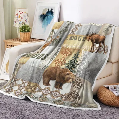 Bear and Moose Forest Blanket: Rustic Cabin and Woods Design