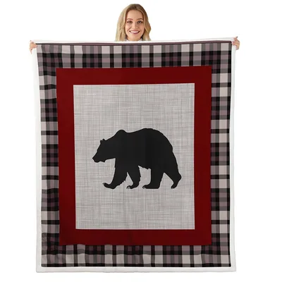 Retro Plaid Bear Silhouette Blanket