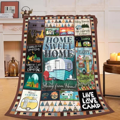 Home Sweet Home Camping Blanket: RV and Camper Collage Design