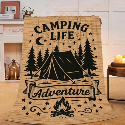 Camping Life Adventure Blanket: Forest Tent Design for Campers