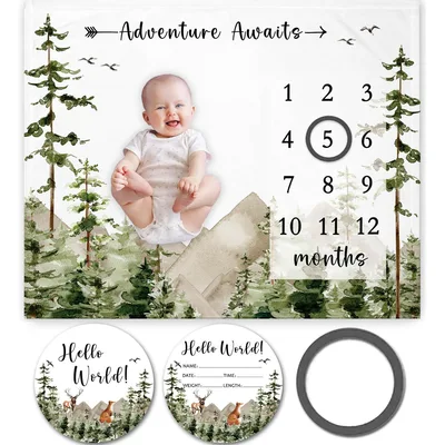Adventure Awaits Baby Milestone Blanket with Forest Theme