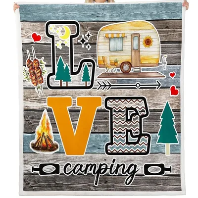 Love Camping Trailer Fire Blanket: Rustic Camper Design