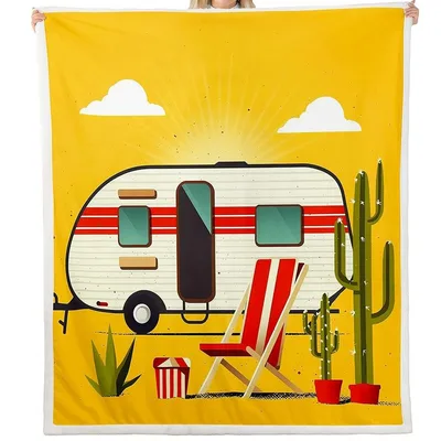 Vintage Camper at Sunset Blanket: Retro Trailer and Desert Vibes