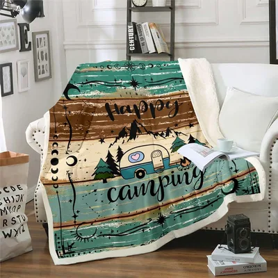 Happy Camping Vintage Trailer Blanket No. 2