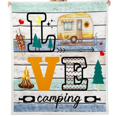 Love Camping Trailer Blanket No. 2: Rustic RV Art Design