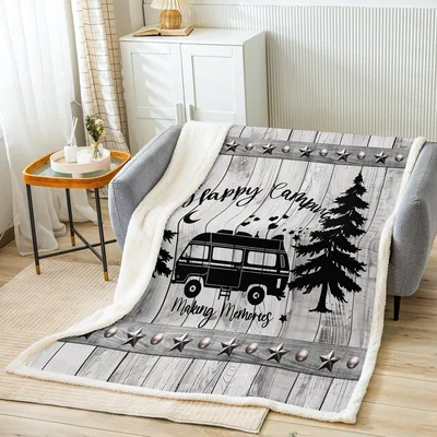 Happy Camper Vintage Van Blanket: Retro Traveler Design