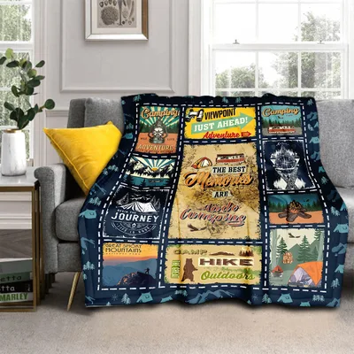 Camping Adventure Patchwork Design Blanket for Outdoor Lovers