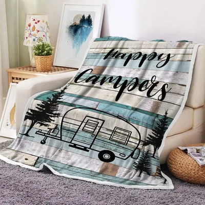 Happy Campers Camper Trailer Blanket for RV Lovers and Road Trippers