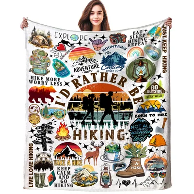 I'd Rather Be Hiking Blanket: A Collage of Trail Life and Word Art
