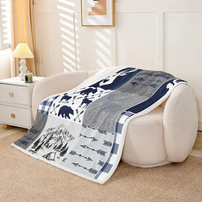 Deer and Bear Lodge Patchwork Blanket