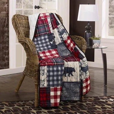 Timber Bear Plaid Patchwork Blanket for Cabin Lovers