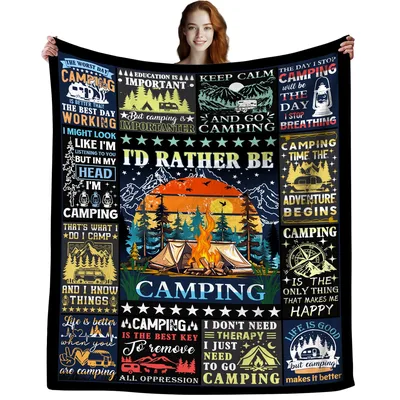 Camping Phrase Collage Blanket I'd Rather Be Camping Design