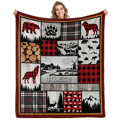 Rustic Cabin Wildlife Patchwork Blanket Farm Life Design