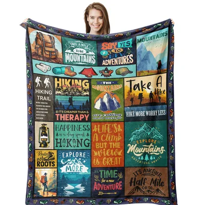 Hiking Mountains Adventure Quotes Blanket for Trail Lovers