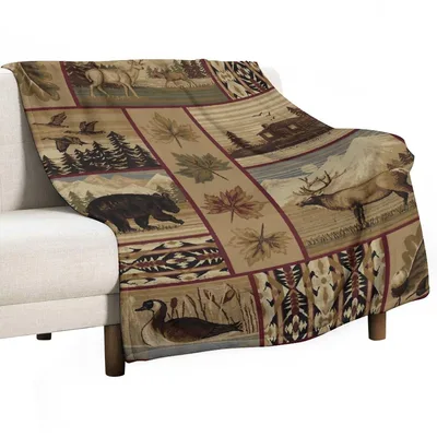 Rustic Moose Bear Cabin Pattern Blanket for Nature Lovers
