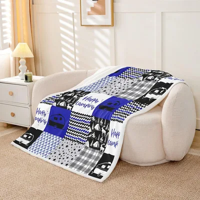 Happy Camping Patchwork Pattern Blanket for Road Trip Lovers