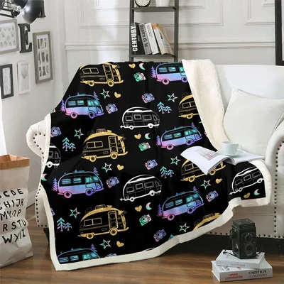 Camper Vans Pattern Blanket: Retro RV and Starry Night Design