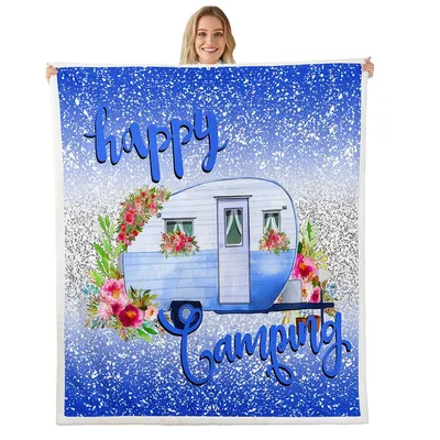 Happy Camping Galaxy Camper Blanket: Floral Trailer Design