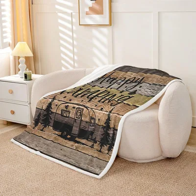 Rustic Barn Door Camper Blanket: Vintage Trailer Design for Trailers