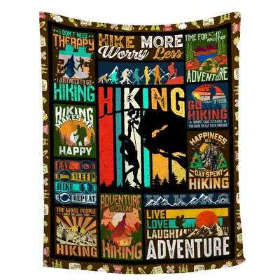 Hike More Worry Less Blanket: Vintage Hiking Collage Design