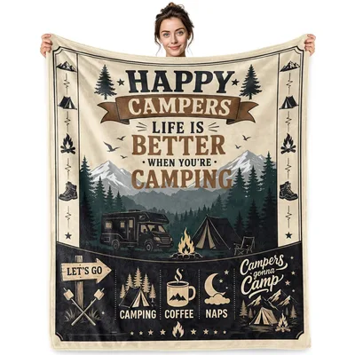 Happy Campers Retro Camping Blanket