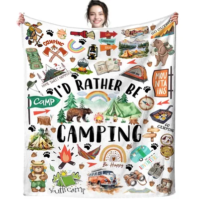 I'd Rather Be Camping Blanket: A Collage of Outdoor Adventure