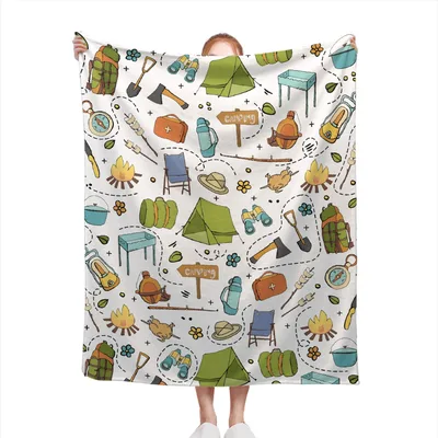 Camping Gear Icons Pattern Blanket: A Playful Outdoor Adventure Design