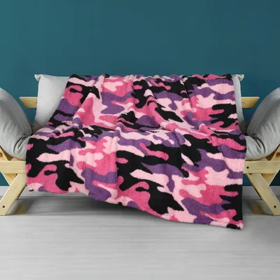 Pink Camo Pattern Blanket: Bold Pink and Black Camouflage Design