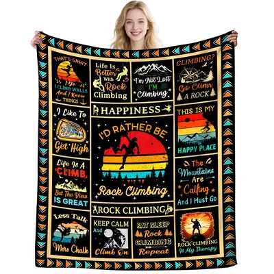 Rock Climbing Sunset Quotes Blanket for Adventurers and Climbers
