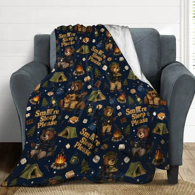 Camping Smores Bear Pattern Blanket with Campfire Bears
