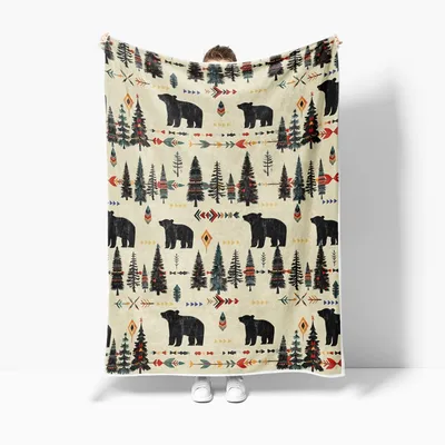 Bears and Pine Trees Blanket: Rustic Woodland Pattern for Cabin Lovers