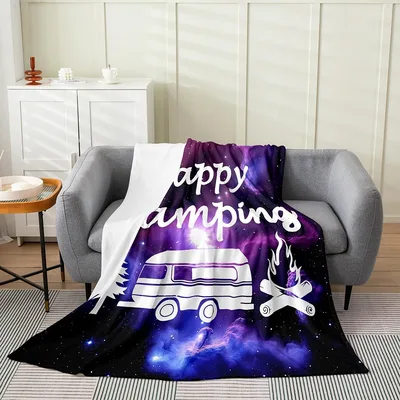 Happy Camping Van Galaxy Blanket for Space Lovers