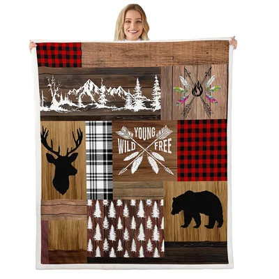 Rustic Cabin Bear Blanket: Young Wild Free Patchwork Design