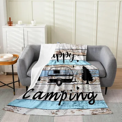 Happy Camping Wooden Camper Blanket