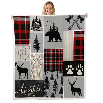 Rustic Farmhouse Bear Patchwork Blanket for Cabin Lovers