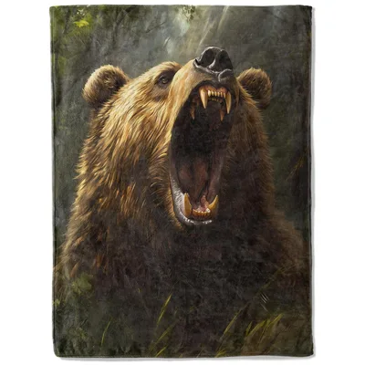 Roaring Bear Portrait Blanket: Fierce Wildlife Art for Nature Lovers