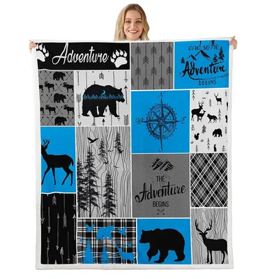 Adventure Deer and Bear Patchwork Blanket for Cabin Lovers