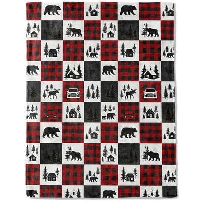 Bear Moose Cabin Plaid Blanket for Rustic Cabin Lovers