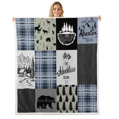 Retro Cabin Adventure Patchwork Blanket for Woodland Lovers