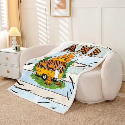 Tiger Van Camping Adventure Blanket: Wild Outdoor Print