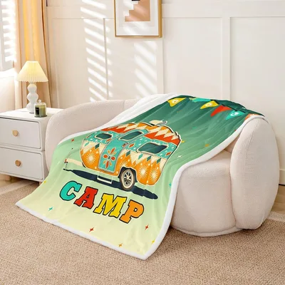 Vintage Camper Van Camp Blanket Retro Trailer Design