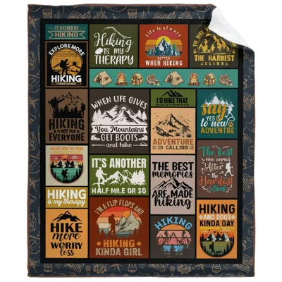Hiking Quote Collage Blanket for Trail Lovers and Mountain Enthusiasts